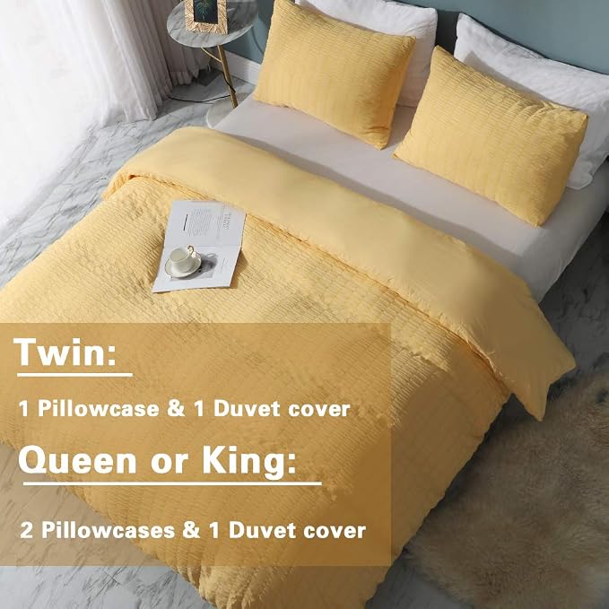 AveLom Yellow Duvet Cover King, 3 Pieces, Seersucker Textured Ultra Soft Washed - Image 6