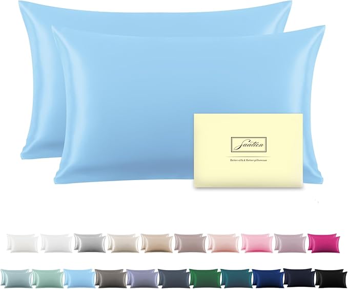 Silk Pillow Cases 2 Pack, Soft Breathable and Sliky Standard Size Pillow Cases by Suatien