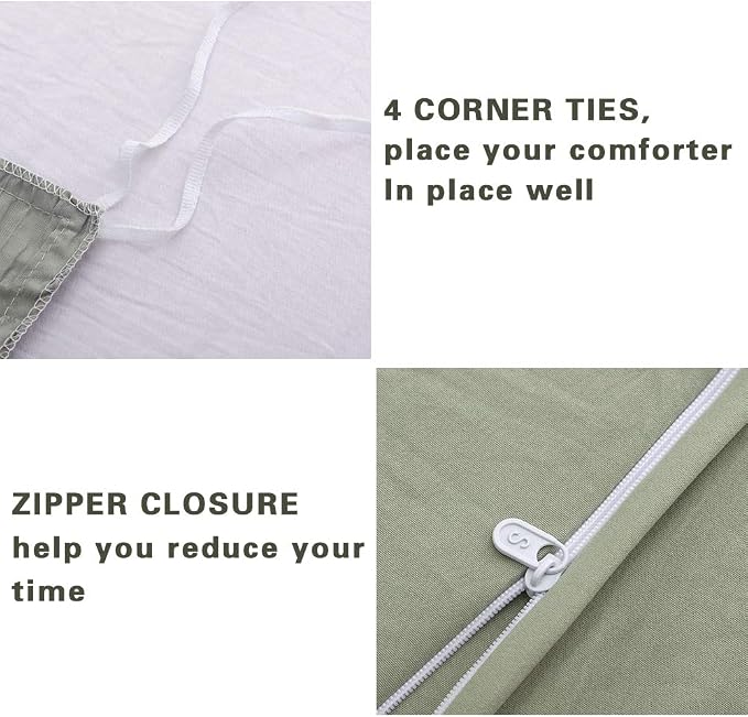 AveLom Green Duvet Cover King, 3 Pieces, Seersucker Tripe Soft Washed - Image 4