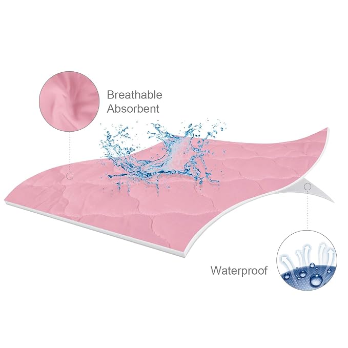 Mattress Pad Cover for Pack and Play Girls, Ultra Soft Pink Waterproof Playard - Image 3