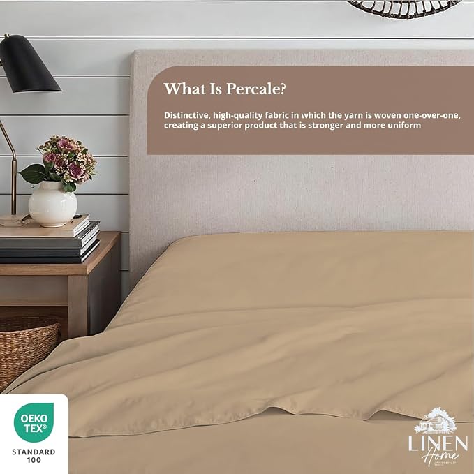 Linen Home 100% Cotton Percale 1 Flat Sheet, Twin Size - Image 4