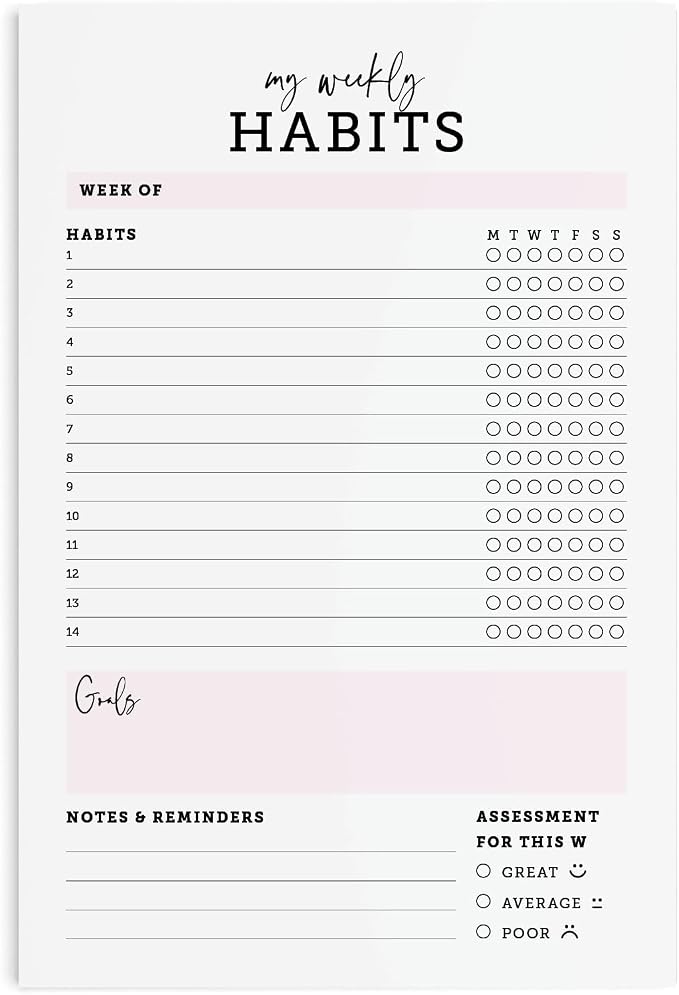 CARDAMONOLY Habit Tracker Notepad in Black and Light Pink- 50 Page Tear Off - Image 2