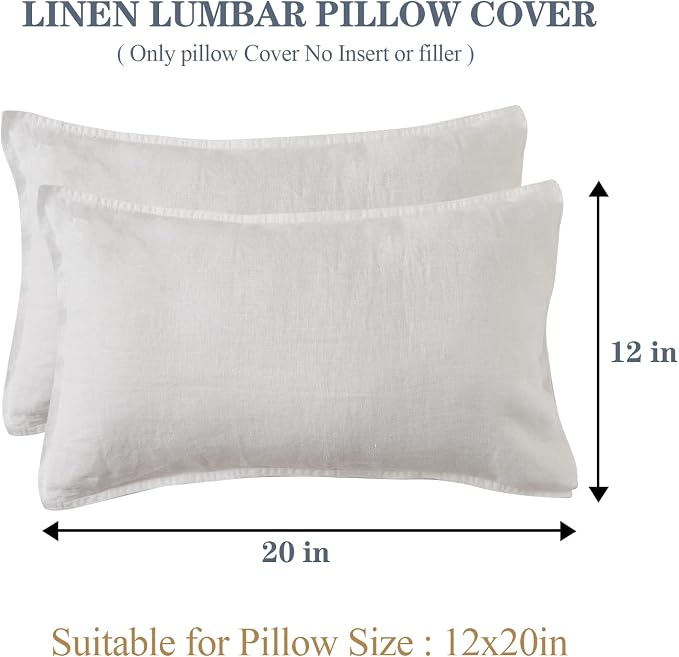 Simple&Opulence 100% Linen Lumbar Pillow Cover 12 x 20 Inches Set of 2 - Image 4