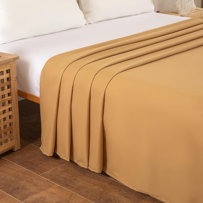 Queen Flat Sheet Only， 90x102Inch Light Brown - Image 3