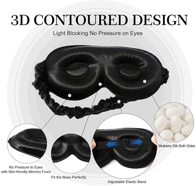 ZIMASILK Adjustable 22 Momme 100% Pure Mulberry Silk Sleep Mask, 3D Contoured - Image 2