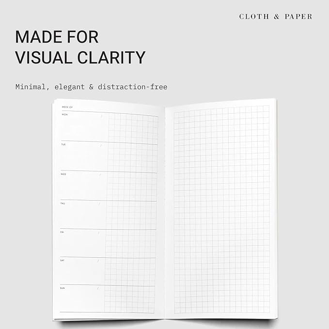 Cloth & Paper Travel Notebook | Weekly Planner Graph – Matcha | A5 Slim Weekly - Image 2