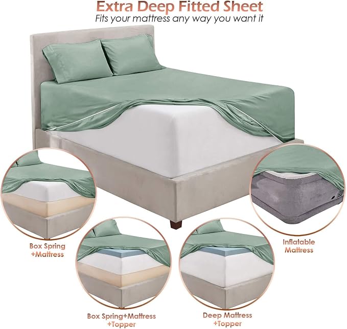 Hearth & Harbor Bed Sheets, Luxury Soft 6 Piece Bed Sheet Set Extra Deep Pocket - Image 3