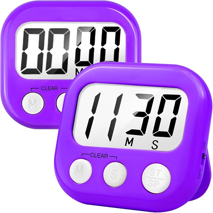 2 Pack Digital Kitchen Timer for Cooking Big Digits Loud Alarm Magnetic Backing by AOUCE