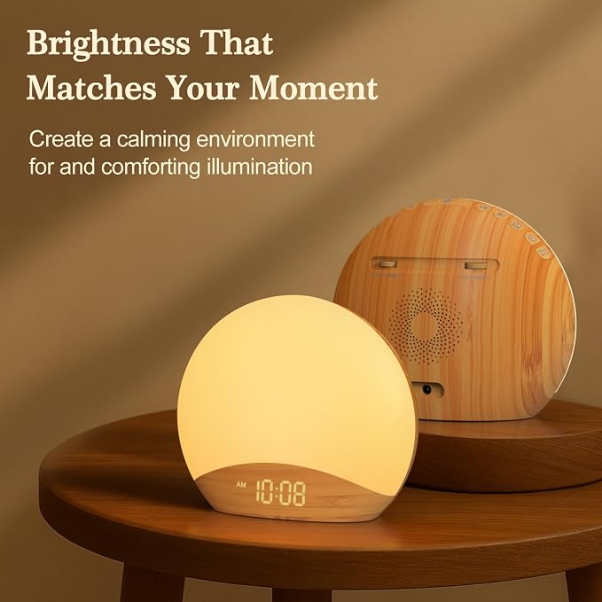REACHER Wood Grain Sunrise Alarm Clock and Sound Machine Nightlight, Digital - Image 5