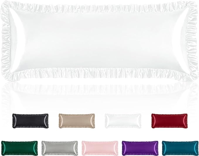 Homiest Ruffle Satin Body Pillow Cover, Silky Satin Body Pillowcase by Homiest