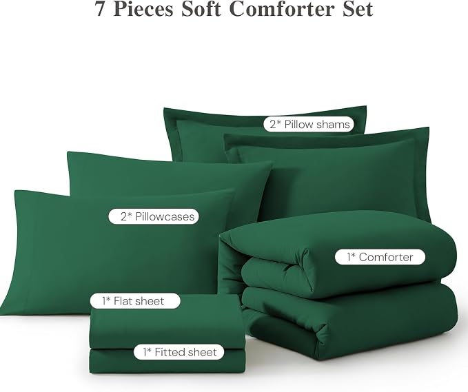 WRENSONGE Queen Comforter Set- 7 Pieces Soft Emerald Green Bed in a Bag - Image 6