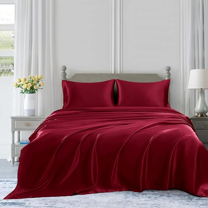 Homiest Burgundy Satin King Flat Sheet - Image 5