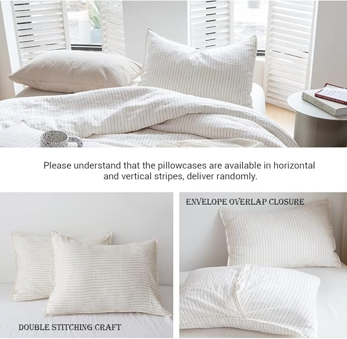 Simple&Opulence 100% Linen Duvet Cover Set 3pcs Yarn Dyed Vertical Pinstripe - Image 3