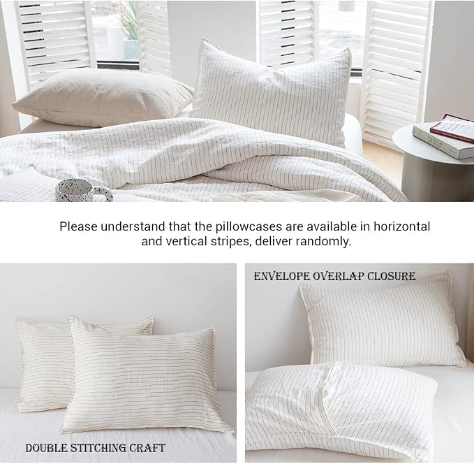 Simple&Opulence 100% Linen Duvet Cover Set 3pcs Yarn Dyed Vertical Pinstripe - Image 4