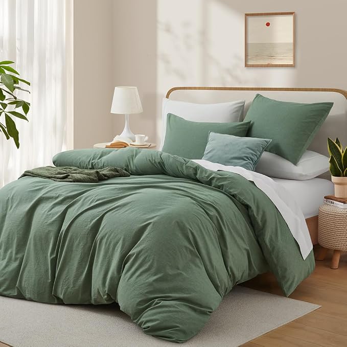LOVQUE Duvet Cover Full Size, 100% Washed Cotton Linen Like Bedding Set - Image 2