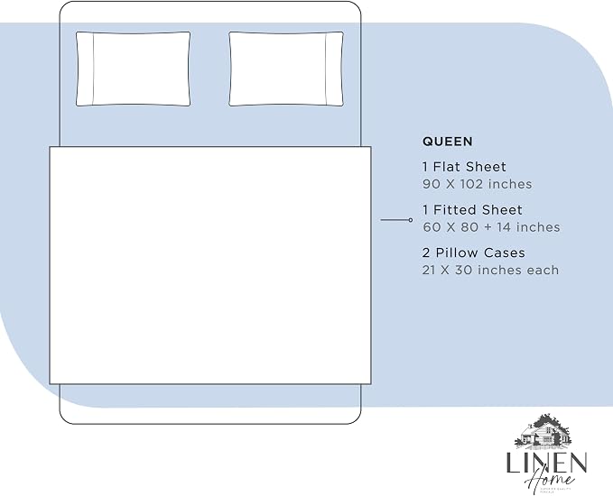 Linen Home 100% Cotton Percale Sheets Queen Size, Baby Blue, Deep Pocket - Image 6