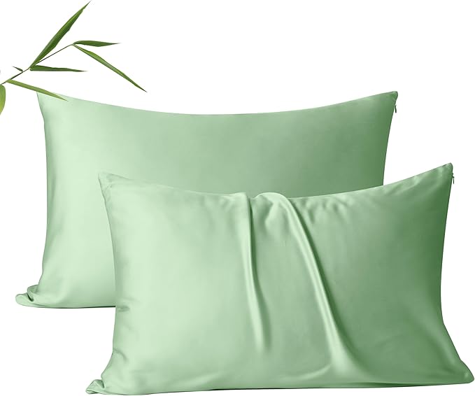 Viscose from Bamboo Pillow Protectors Set of 2 Saga Green Q by ShunjieHome