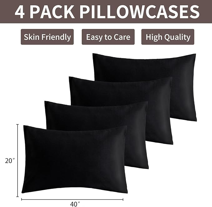 MINIPANDA Black King Size Pillow Cases Set of 4 - Image 3