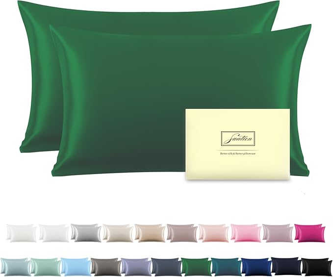 Silk Pillow Cases 2 Pack, Soft Breathable and Sliky Standard Size Pillow Cases by Suatien