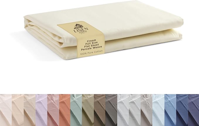 Linen Home 100% Cotton Percale 1 Flat Sheet, Full Size by LINENHOME