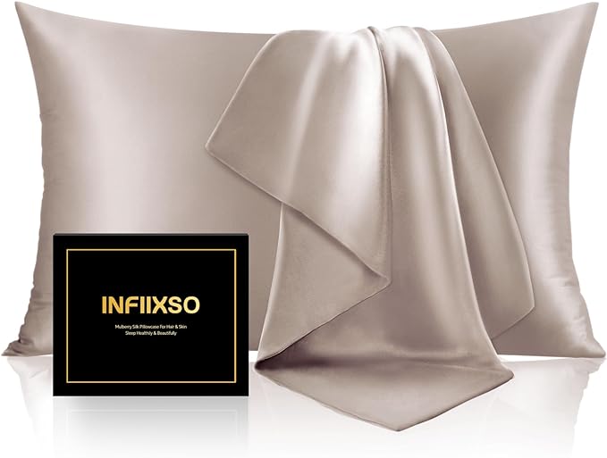 INFIIXSO Silk Pillow Cases 2 Pack Standard Size, Ultra Smooth & Soft Mulberry by INFIIXSO