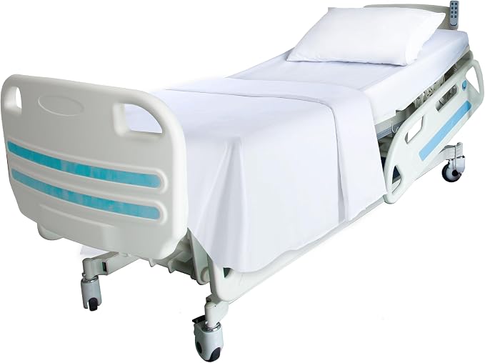 White Classic Twin Flat Sheets 3 Pack, 200 Thread Count Hospital Bed Sheets - Image 2