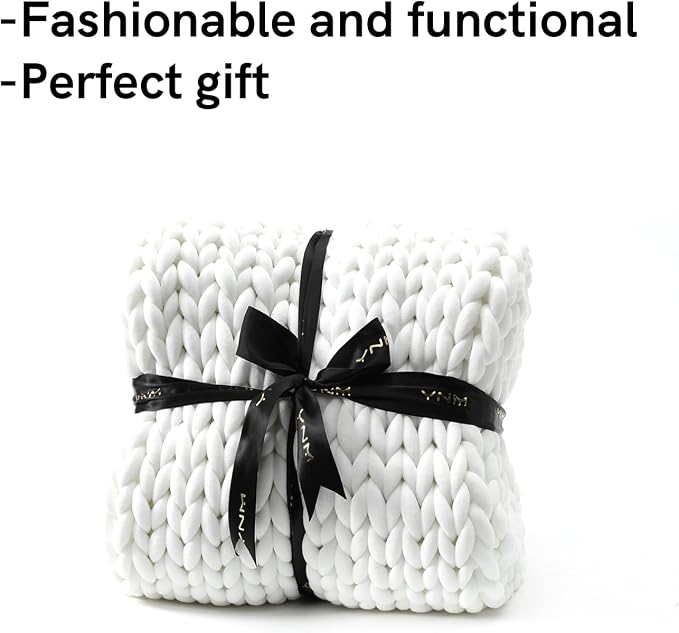 YnM Knitted Weighted Blanket, Hand Made Chunky Knit Weighted Throw Blanket - Image 4