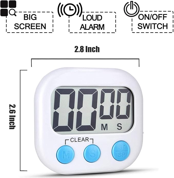 2 Pack Digital Kitchen Timer for Cooking Big Digits Loud Alarm Magnetic Backing - Image 6