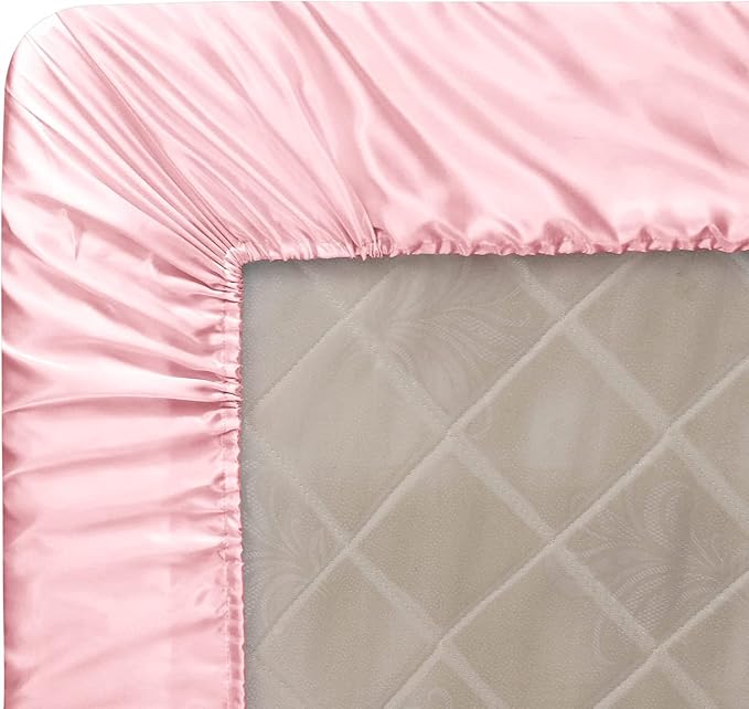 Homiest Blush Pink Satin Fitted Sheet Twin XL Size, Deep Pocket, Luxury & Ultra - Image 6