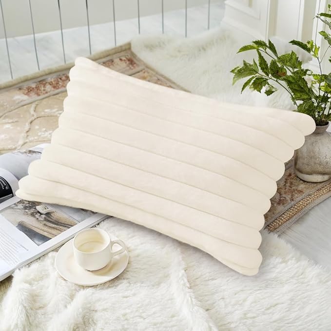 decorUhome Summer Cozy Faux Fur Throw Pillow Covers 12x20 Set of 2 Decorative - Image 2