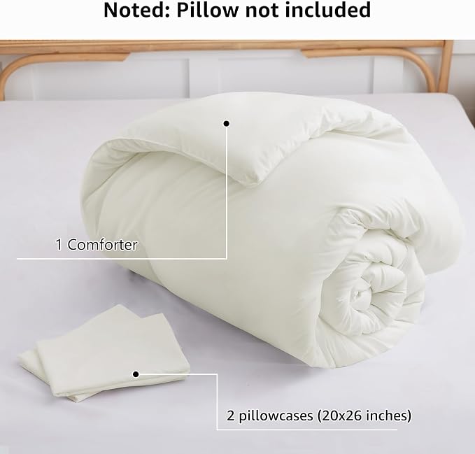 CozyLux Queen Comforter Set Ivory, 3 Pieces Solid Comforters Queen Size - Image 6