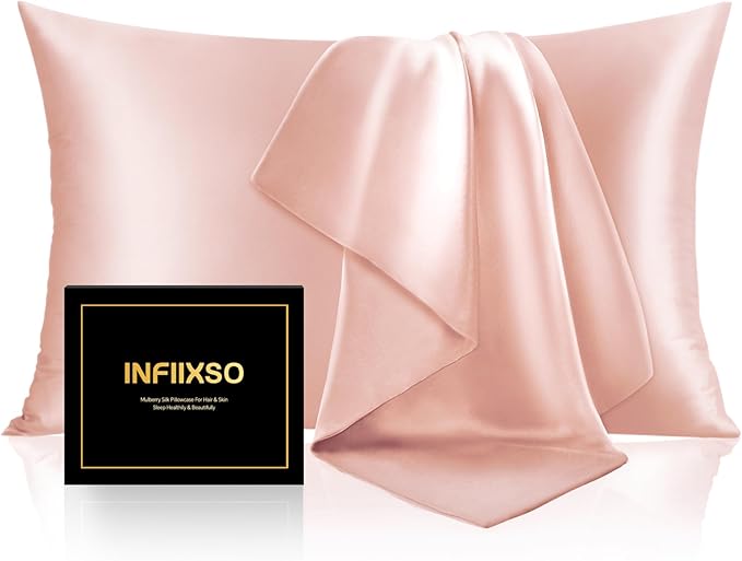INFIIXSO Silk Pillow Cases 2 Pack Standard Size, Ultra Smooth & Soft Mulberry by INFIIXSO