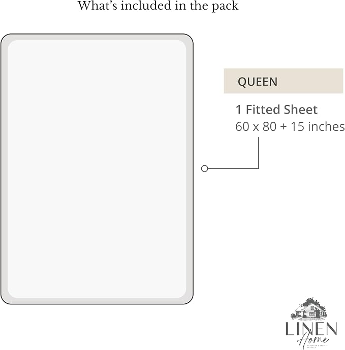 Linen Home 100% Cotton Percale Weave Fitted Sheet, Queen Size, Snow White - Image 6