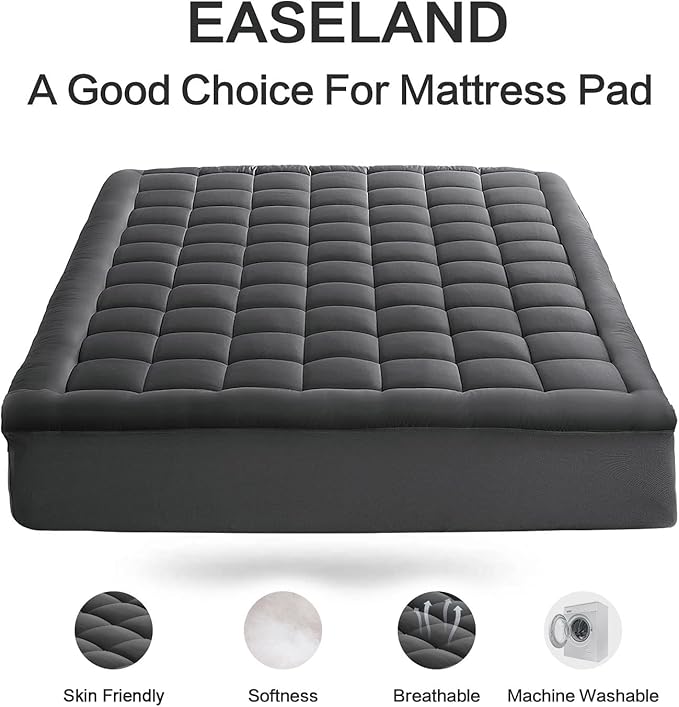 EASELAND California King Mattress Pad Pillow Top Mattress Cover Quilted Fitted - Image 2
