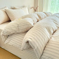 PinkMemory Beige Striped Duvet Cover Set King 100% Washed Cotton Beige Striped by PinkMemory