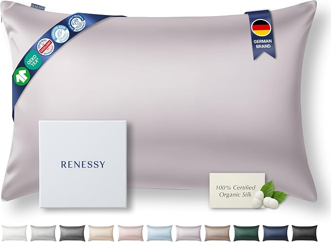 Premium Silk Pillowcase 100% Organic Mulberry Silk, 22 Momme, Grade 6A by RENESSY-GentlebyNature