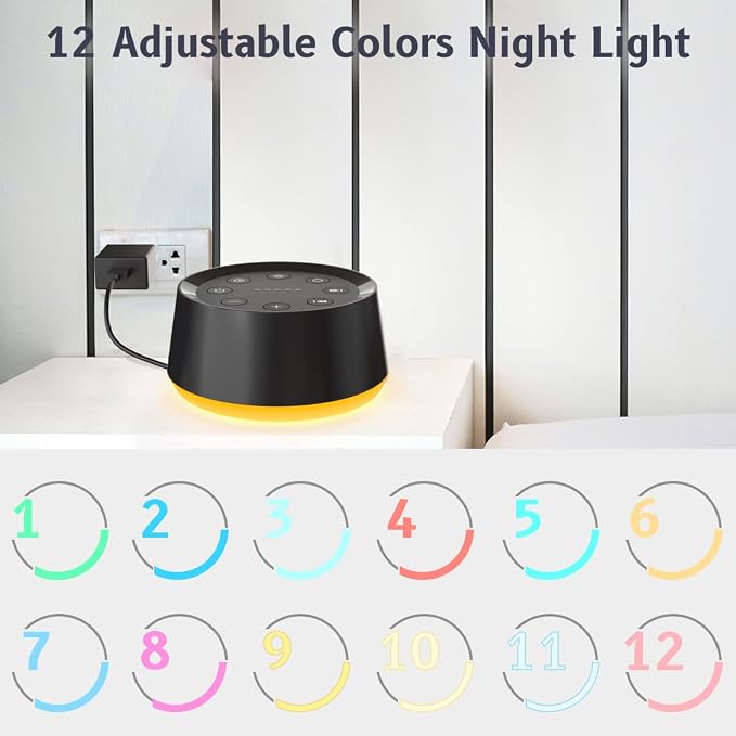 Brown Noise Sound Machine with 30 Soothing Sounds 12 Colors Night Light White - Image 4