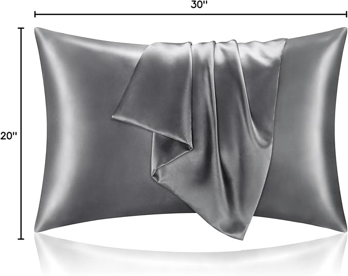 BEDELITE Satin Pillowcase with Zipper, Dark Grey Pillow Cases Queen Size Set of - Image 7