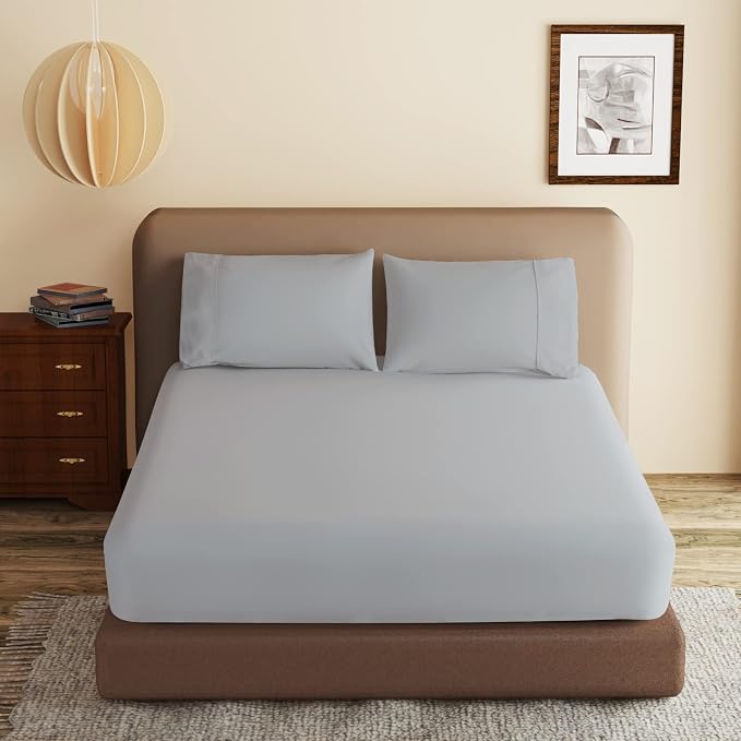 100% Egyptian Cotton Fitted Sheet CK Size Gray, 600 Thread Count 8-16" Deep by ZaizaiHome