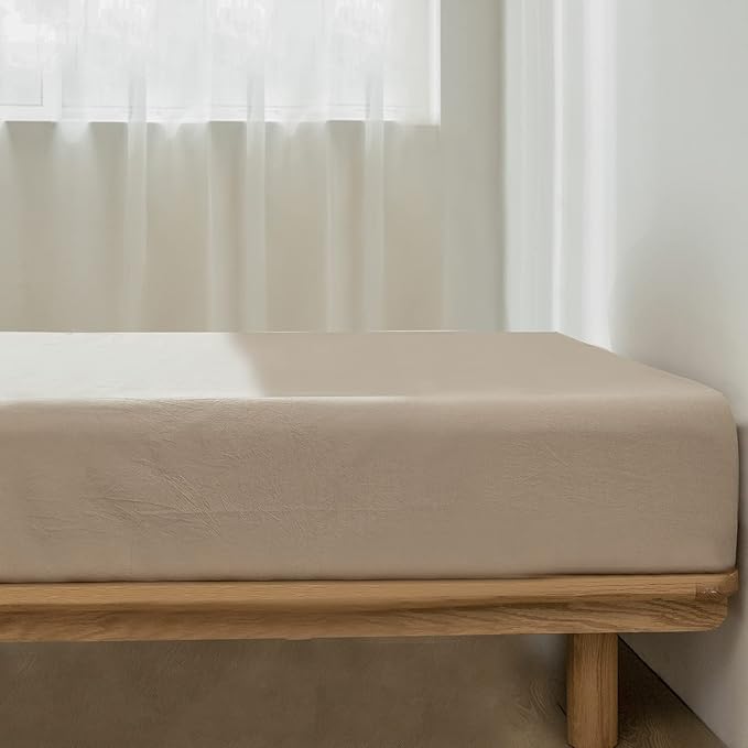 MooMee Fitted Bottom Sheet Only 100% Washed Cotton Linen Like Textured - Image 2