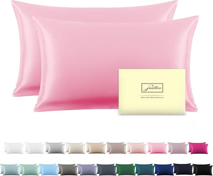 Silk Pillow Cases 2 Pack, Soft Breathable and Sliky Queen Size Pillow Cases Set by Suatien