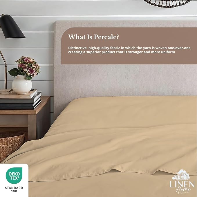 Linen Home 100% Cotton Percale 1 Flat Sheet, Twin Size - Image 4