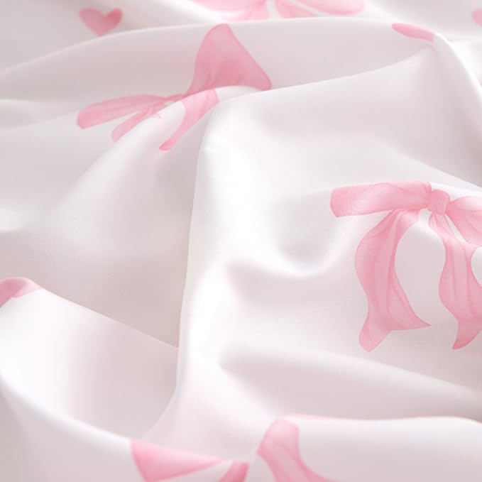 Nayoroom Pink Bow Duvet Cover Queen Size Heart Duvet Cover Coquette Bedding Set - Image 7