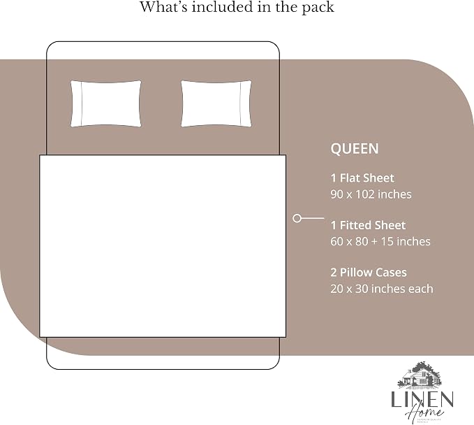 Linen Home 100% Cotton Percale Sheets Queen Size, Earthy Brown, Deep Pocket - Image 6
