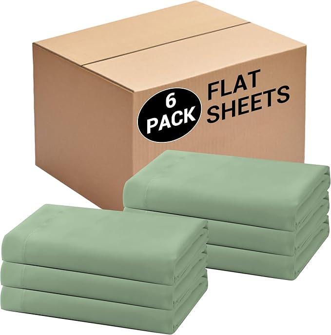 Bulk King Flat Sheets Only, 6 Pack Quick Sort Top Bed Sheet, Color-Coded Label by Culve