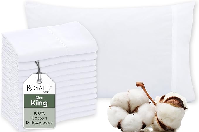 Royale Linens White Cotton Pillow Cases King Size Set of 12 by ROYALELINENS