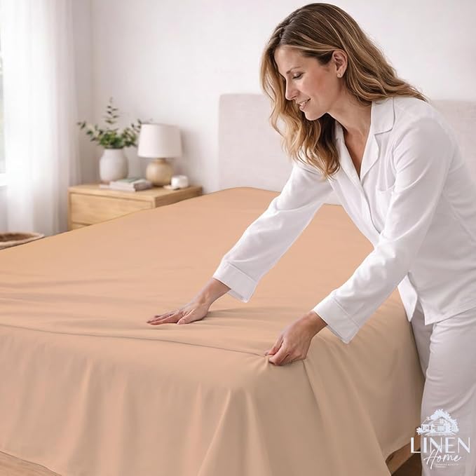 Linen Home 100% Cotton Percale 1 Flat Sheet, King Size - Image 3