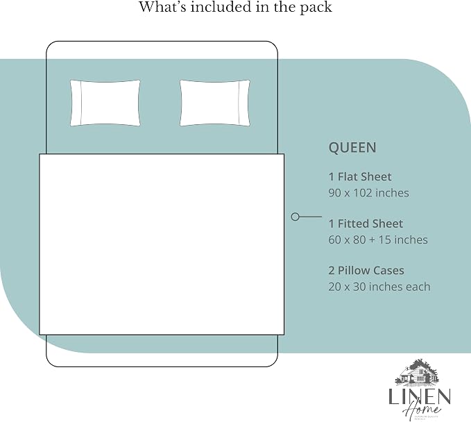 Linen Home 100% Cotton Percale Sheets Queen Size, Aqua Blue, Deep Pocket - Image 6