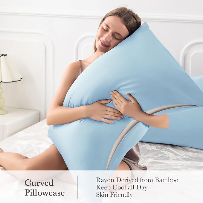Curved Pillow Case King Size, Side Sleeper Pillow Cases Cover Cooling Rayon - Image 4