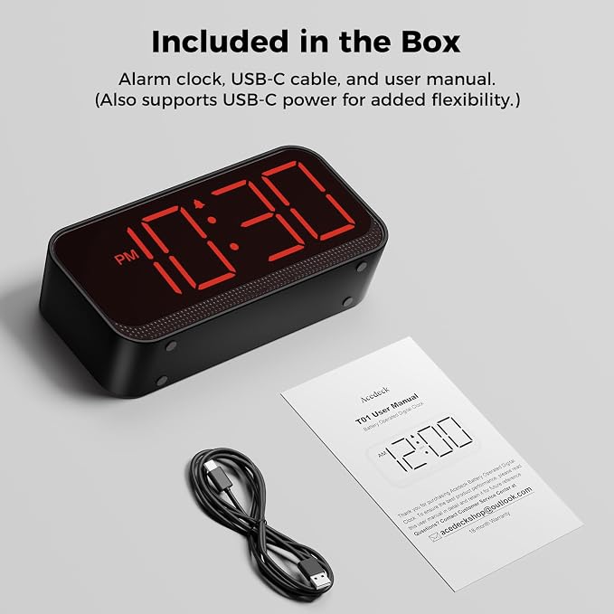 Acedeck Battery Operated Digital Clock: Cordless Small Alarm Clock - Image 8